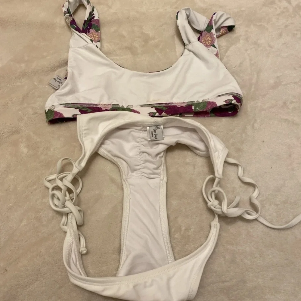 Dippin' Daisy's Floral Bikini Top with White Tie Bottoms